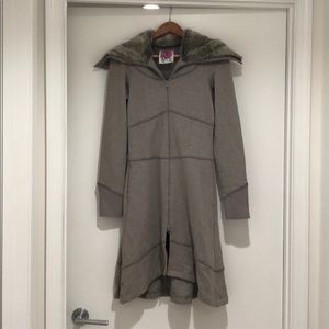 Free people faux fur collar gray long sweater